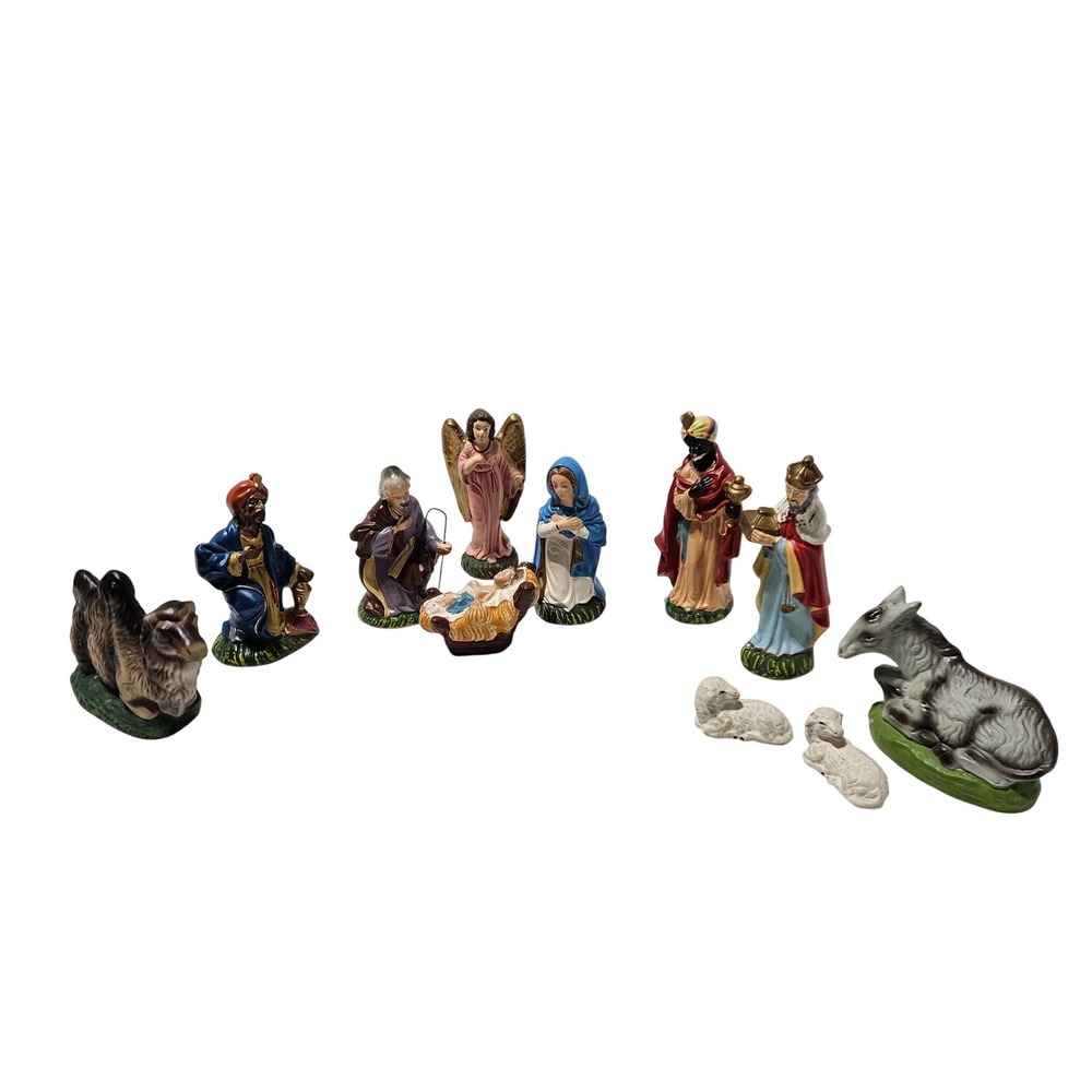 Woolworth Nativity Set Small Multicolor Vintage 11 Piece Chalkware Japan